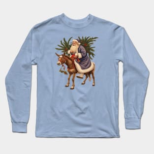 Olde German Father Christmas Riding A Donkey Cut Out Long Sleeve T-Shirt